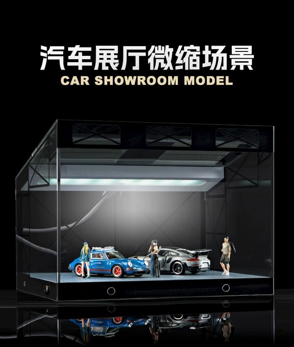 nShop bán Sa bàn tiểu cảnh Diorama 1:64 Showroom xe tường kính SCJ430 có khung mica chống tia UV, bảo vệ sơn