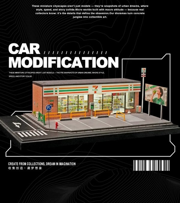 nShop bán sa bàn Diorama 1:64 Cửa hàng 24h 7-Eleven cỡ lớn SCJ82044-A trang trí tiểu cảnh thành phố hiện đại