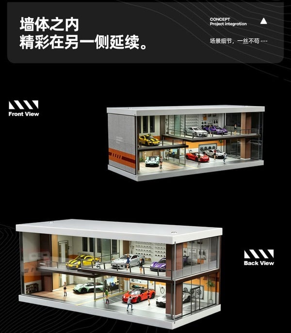 Diorama 1:64 - Nhà xe màu cà phê 82075 có đèn LED thích hợp làm background chụp ảnh mô hình xe diecast