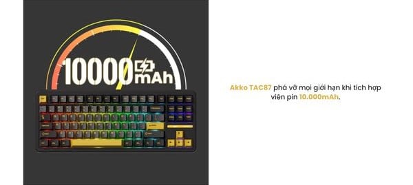 nShop bán bàn phím cơ không dây AKKO TAC87 Black & Gold Mirror 3 Mode pin sạc trâu dung lượng cao 10000mAh
