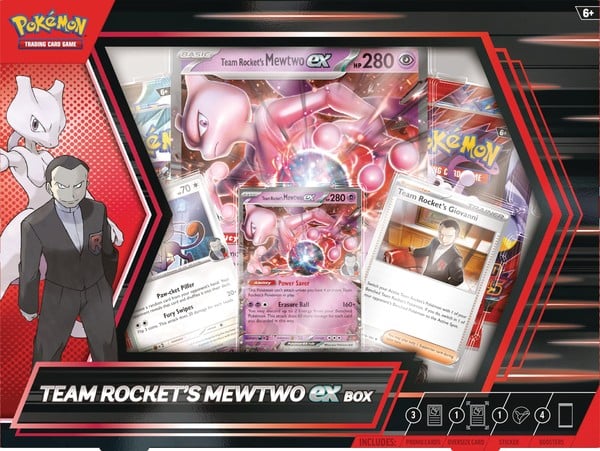 ảnh chụp chính diện front view hộp Thẻ bài Pokemon TCG Team Rocket's Mewtwo ex Box tiếng Anh