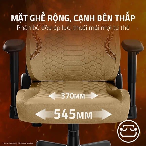 Mặt ghế rộng và cạnh bên thấp tối ưu không gian ngồi Razer Iskur V2 X CS2