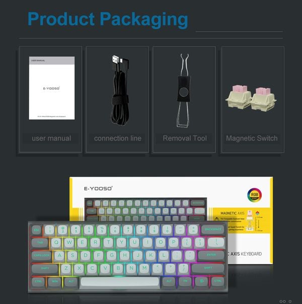nShop bán bàn phím cơ E-YOOSO HZ61 RGB USB 61 Phim Grey Magnetic Switch thích hợp cho dân văn phòng