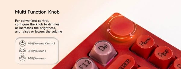 nShop bán bàn phím cơ Veekos K75 Wine Red Frost Pink Switch có núm xoay chỉnh âm lượng và ánh sáng