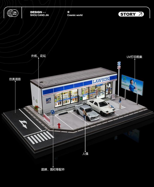 nShop bán Diorama 1:64 Cửa hàng tiện lợi Lawson cỡ lớn SCJ82045-A trang trí showroom ôtô, xe hơi sang trọng
