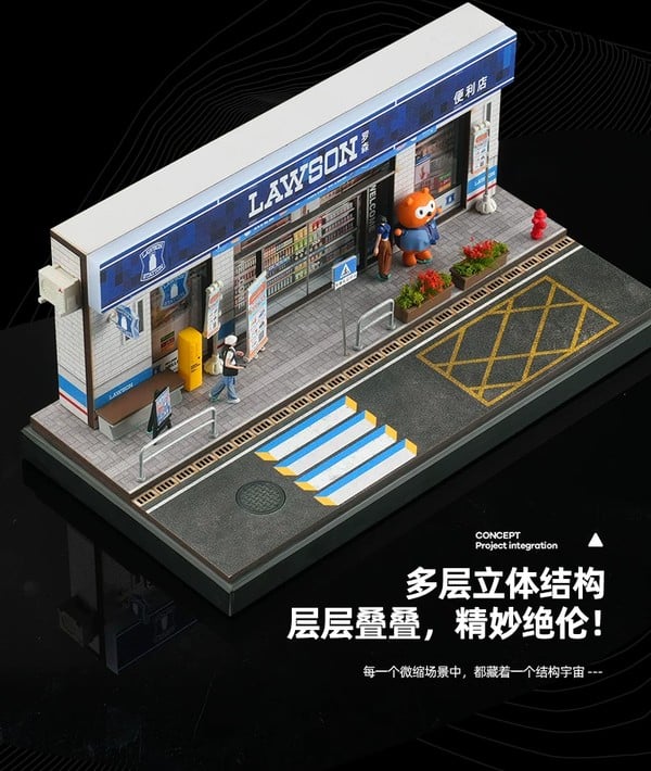 nShop bán Diorama 1:64 Cửa hàng tiện lợi Lawsonn cỡ vừa SCJ82047-A sa bàn tiểu cảnh có màn micah chống bụi