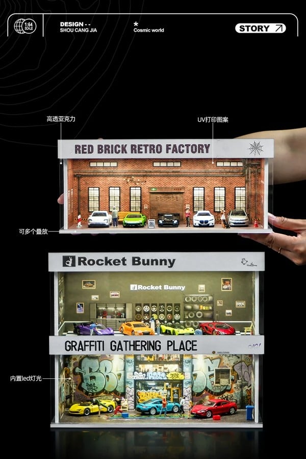 nShop bán Diorama 1:64 Nhà xưởng SCJ82026 chính hãng Shou Cang Jia có đèn LED phát sáng cắm dây USB