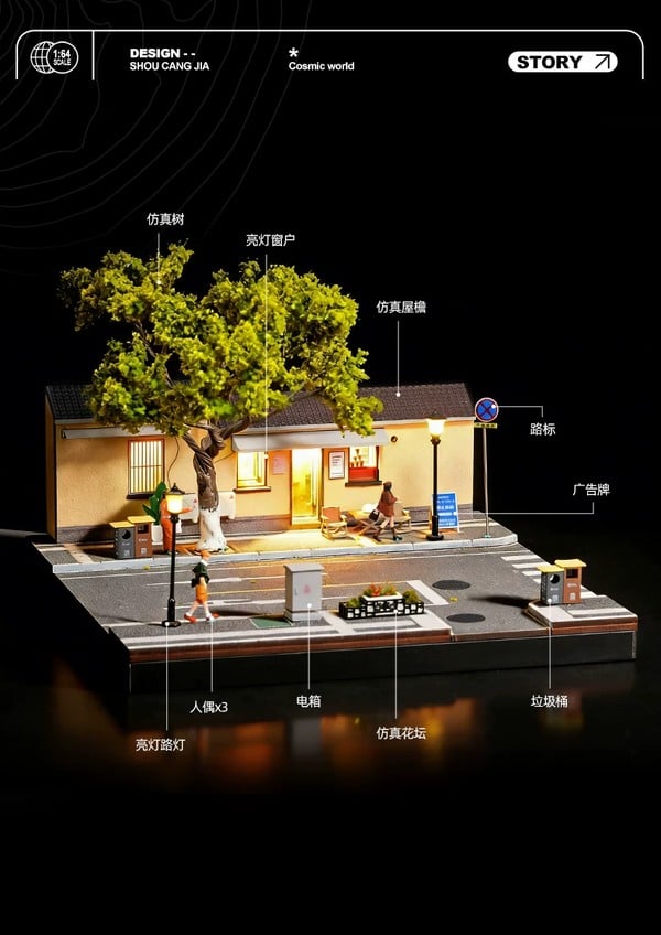 nShop bán Diorama 1:64 Cà phê nghệ thuật đường Nam Kinh SCJ82052-A làm quà tặng người sưu tầm xe diecast