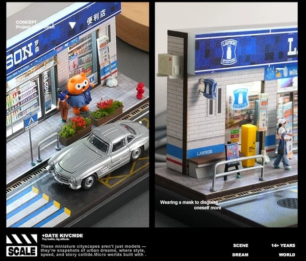 nShop bán Diorama 1:64 Cửa hàng tiện lợi Lawsonn cỡ vừa SCJ82047-A làm background chụp ảnh mô hình xe đồ chơi