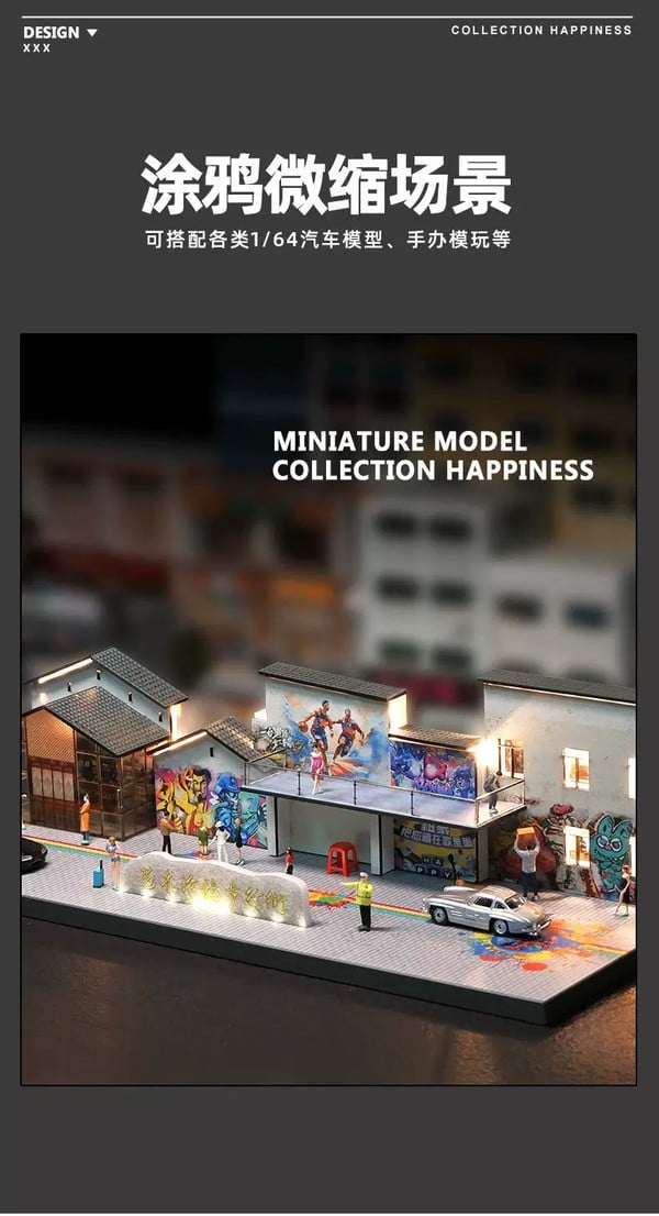 nShop bán Sa bàn tiểu cảnh Diorama tỉ lệ 1:64 Phố đi bộ Graffiti SCJ428 có đèn LED trang trí