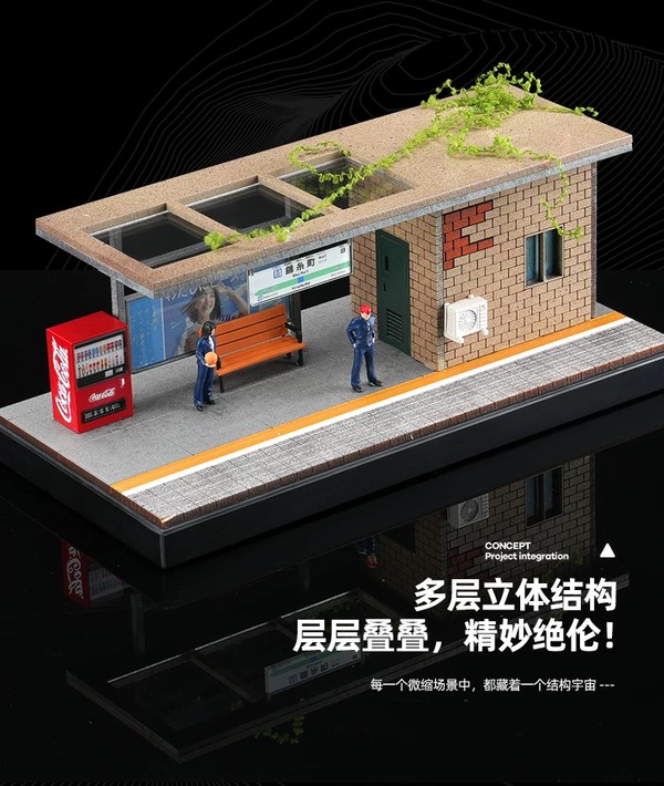 nShop bán Tiểu cảnh Diorama 1:64 Trạm chờ xe buýt kiểu Nhật SCJ82009 sa bàn có nắp mica dễ mang đi chơi offline