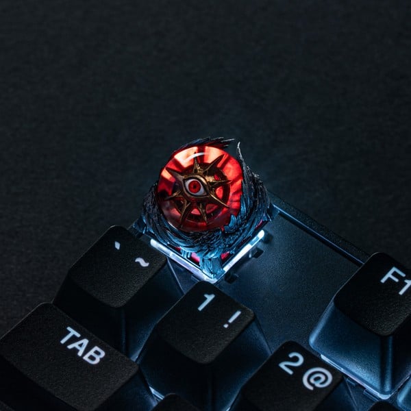 sample The Celestial Archive Ophanim Artisan Keycap Dwarf Factory sinful on keyboard with led light on