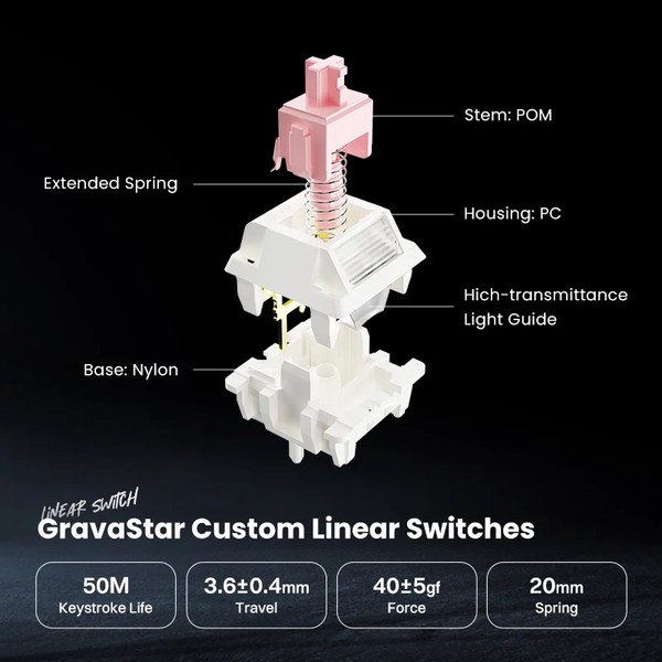 Bàn phím cơ GravaStar Mercury K1 75% Gradient Black sử dụng Switch tuyến tính custom ít ồn