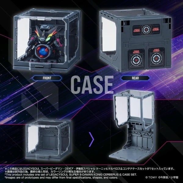 Chế độ xem trước và sau của Container Case với B-Daman bên trong.
