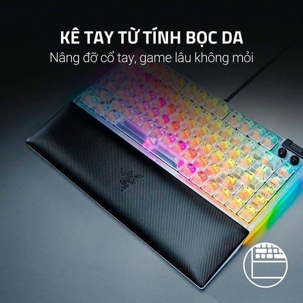 Kê tay từ tính bọc da của bàn phím Razer BlackWidow V4 75% Phantom White chính hãng nShop