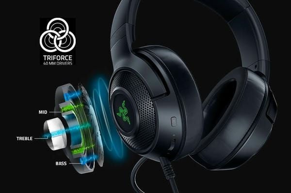 Củ loa Razer TriForce 40mm cho âm thanh vòm 7.1 sống động trên Kraken V3 X