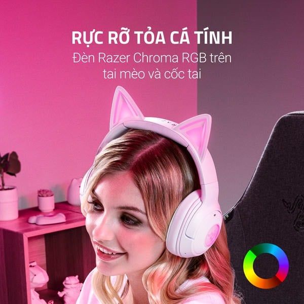 Đèn LED Razer Chroma RGB trên tai mèo Kraken Kitty V2 BT nShop