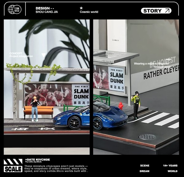 nShop bán Diorama tỉ lệ 1:64 Trạm dừng xe bus SCJ82010 Shou Cang Jia trang trí bàn làm việc, tủ trưng bày giá tốt