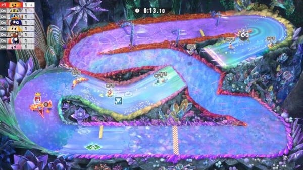 nShop bán băng game Kirby Air Riders trên Nintendo Switch 2 góc nhìn từ trên cao topdown độc đáo