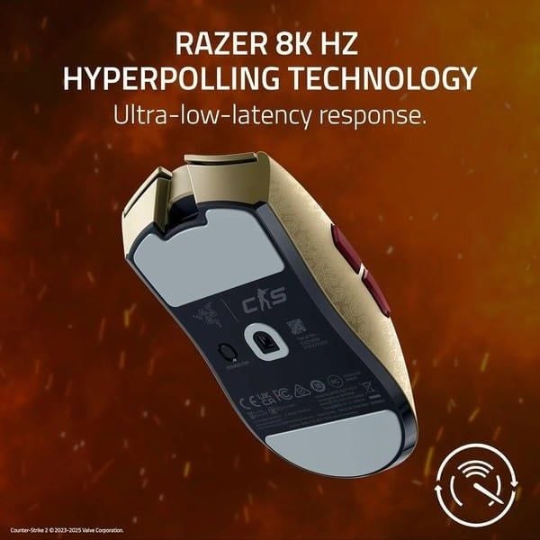 Công nghệ Razer 8K Hz HyperPolling trên mặt dưới Razer Viper V3 Pro CS2 Dragon Lore