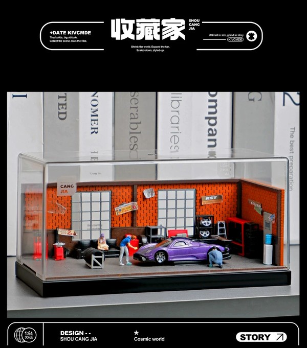 nShop bán Diorama 1:64 Xưởng sửa chữa xe tường gạch đỏ SCJ82002-A làm background chụp ảnh mô hình xe diecast