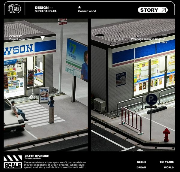 nShop bán Diorama 1:64 Cửa hàng tiện lợi Lawson cỡ lớn SCJ82045-A làm quà tặng fan Tomica Hot Wheels Mini GT