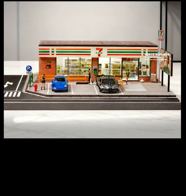 nShop bán sa bàn Diorama 1:64 Cửa hàng 24h 7-Eleven cỡ lớn SCJ82044-A trang trí trưng bày dàn mô hình xe Tomica