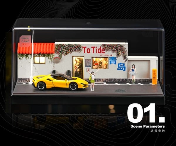 nShop bán Diorama 1:64 Cửa hàng ở Thanh Đảo SCJ82021-A Shou Cang Jia sa bàn có nắp mica chống bụi bám bẩn