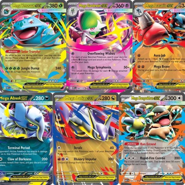 Các lá Mega EX trong series thẻ bài Pokemon TCG ME01 Mega Evolution Booster Pack tiếng Anh bán tại nShop
