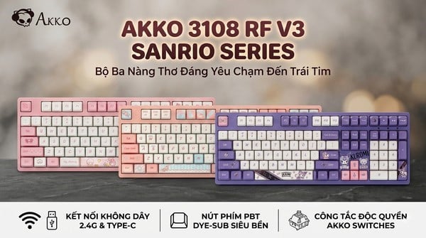nShop bán Bàn phím cơ không dây AKKO 3108 RF V3 Sanrio làm quà tặng nữ game thủ streamer