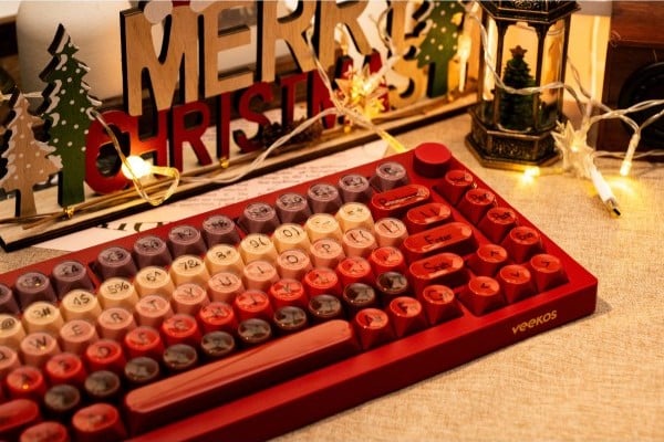 nShop bán bàn phím cơ Veekos K75 Wine Red Frost Pink Switch trang trí góc bàn phím retro vintage giá tốt