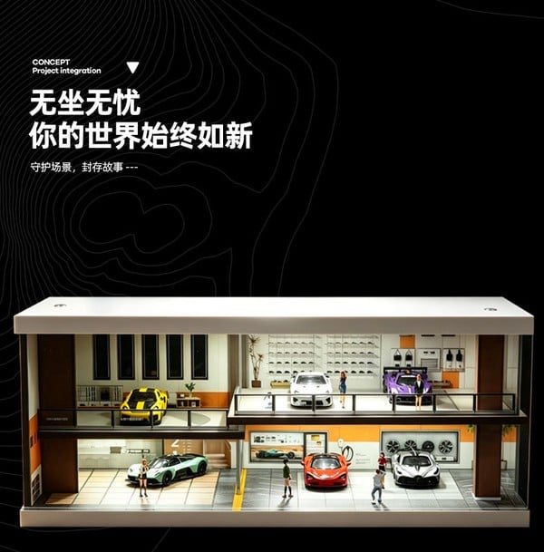 mặt trước front view mô hình sa bàn tiểu cảnh Diorama 1:64 - Nhà xe màu cà phê 82075 có đèn LED