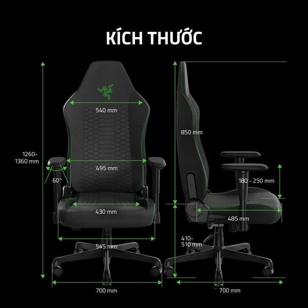 Kích thước chi tiết ghế gaming Razer Iskur V2 X nShop