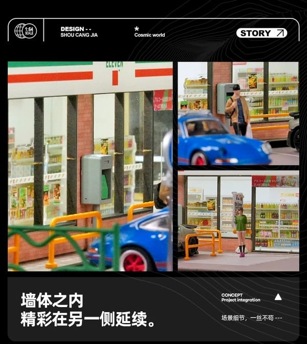 nShop bán sa bàn Diorama 1:64 Cửa hàng 24h 7-Eleven cỡ lớn SCJ82044-A trang trí showroom nội thất, bất động sản