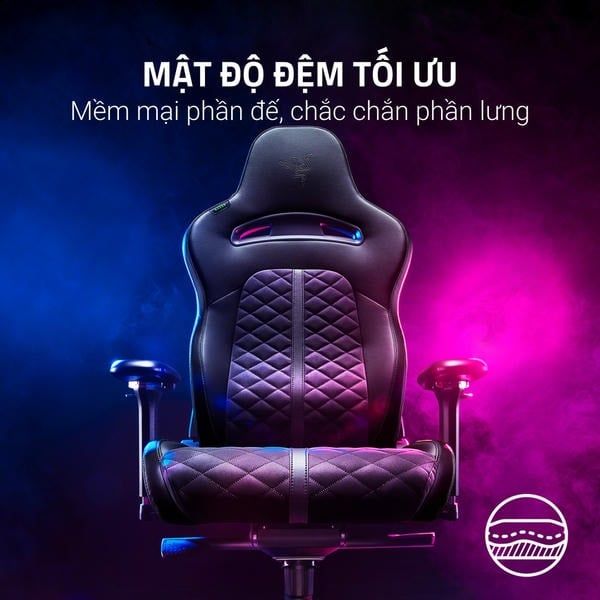 Mật độ đệm mút tối ưu êm ái của ghế Razer Enki nShop