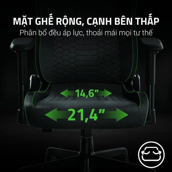 Mặt ghế rộng và cạnh bên thấp ghế Razer Iskur V2 X nShop