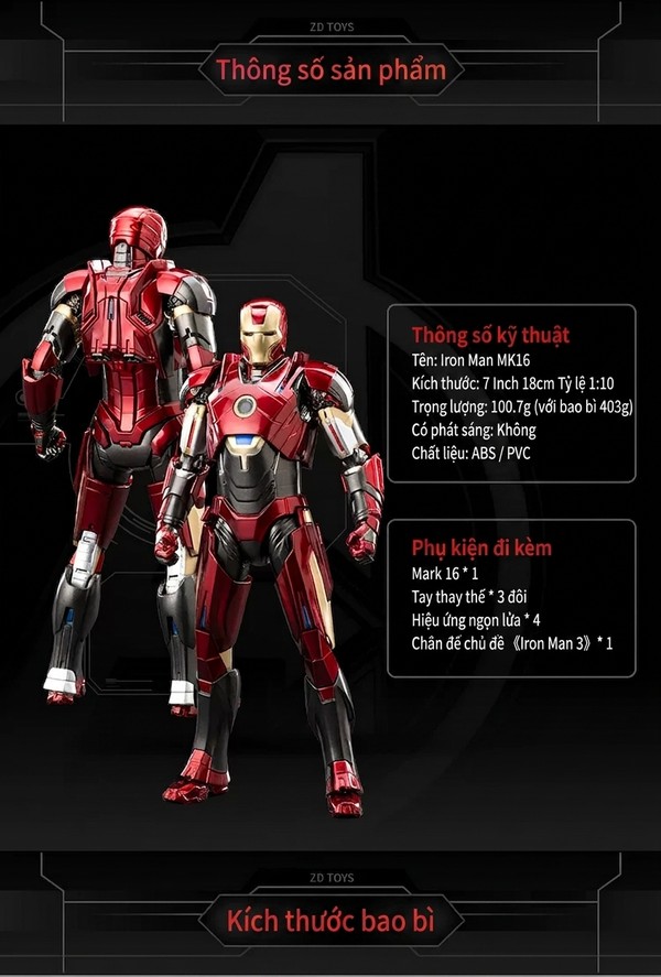 nShop bán Mô hình khớp động Marvel - Iron Man MK16 - ZD Toys - ZM05 đồ chơi siêu anh hùng người sắt Tony Stark