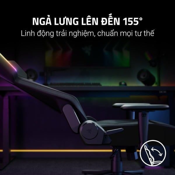 Khả năng ngả lưng lên đến 155 độ linh hoạt của ghế Razer Soma Chroma nShop