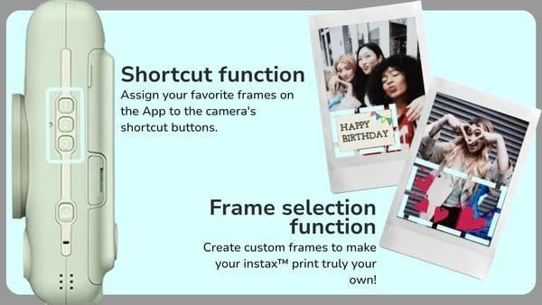 Shortcut function trên Instax Mini LiPlay giúp gán các khung hình yêu thích vào nút bấm nhanh