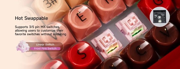 nShop bán bàn phím cơ Veekos K75 Wine Red Frost Pink Switch hỗ trợ Hot Swappable dễ thay Switch và Keycap