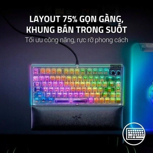 Layout 75% gọn gàng và khung trong suốt của Razer BlackWidow V4 75% Phantom White nShop