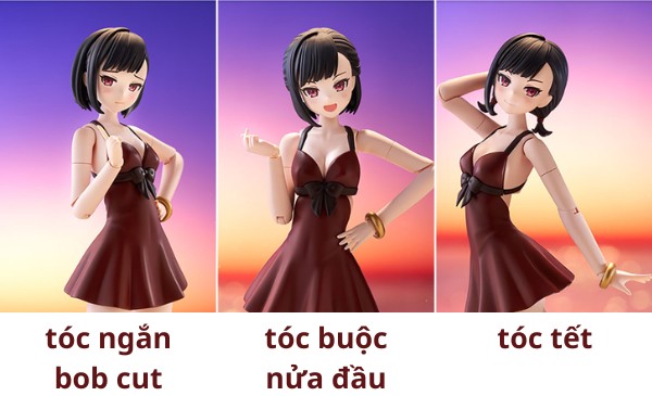 3 kiểu tóc cắt ngắn của model kit Sousai Shojo Teien Yomi Swim Style Kotobukiya JK087