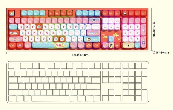 kích thước và layout Bàn phím cơ không dây AKKO 5108 V5 Ranma 1/2 V3