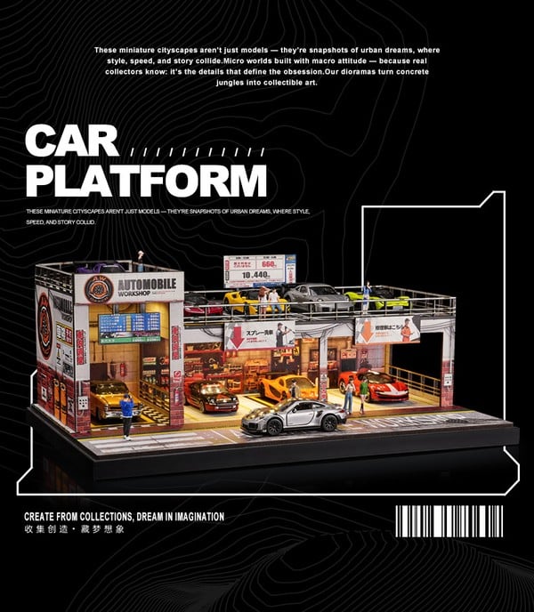 Diorama 1:64 - Gara xe Automobile Workshop 2 tầng mô hình tiểu cảnh trưng bày xe mô hình diecast