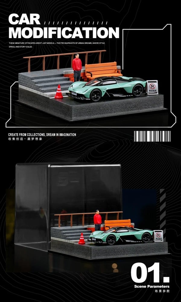 nShop bán Diorama 1:64 Cầu thang công viên SCJ82019 Shou Cang Jia sa bàn tiểu cảnh có nắp mica chống bụi bẩn
