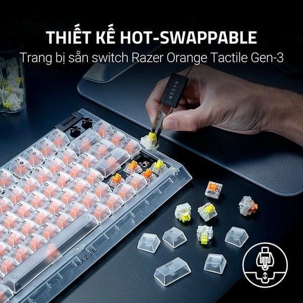 Thiết kế mạch Hot-swap trên bàn phím Razer BlackWidow V4 75% Phantom White chính hãng nShop