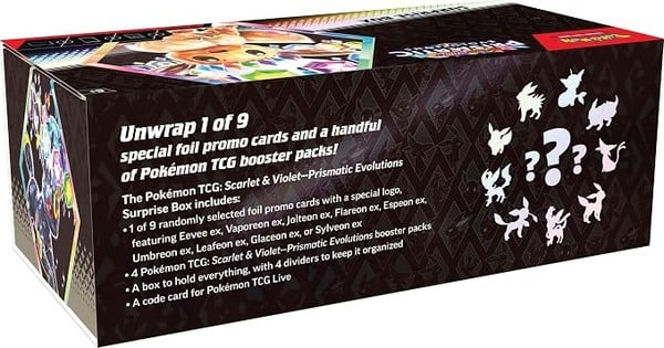 mặt trên top view hộp Pokemon TCG SV8.5 Prismatic Evolutions Surprise Box English