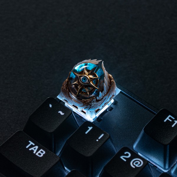 sample The Celestial Archive Ophanim Artisan Keycap Dwarf Factory holy on keyboard with LED light on