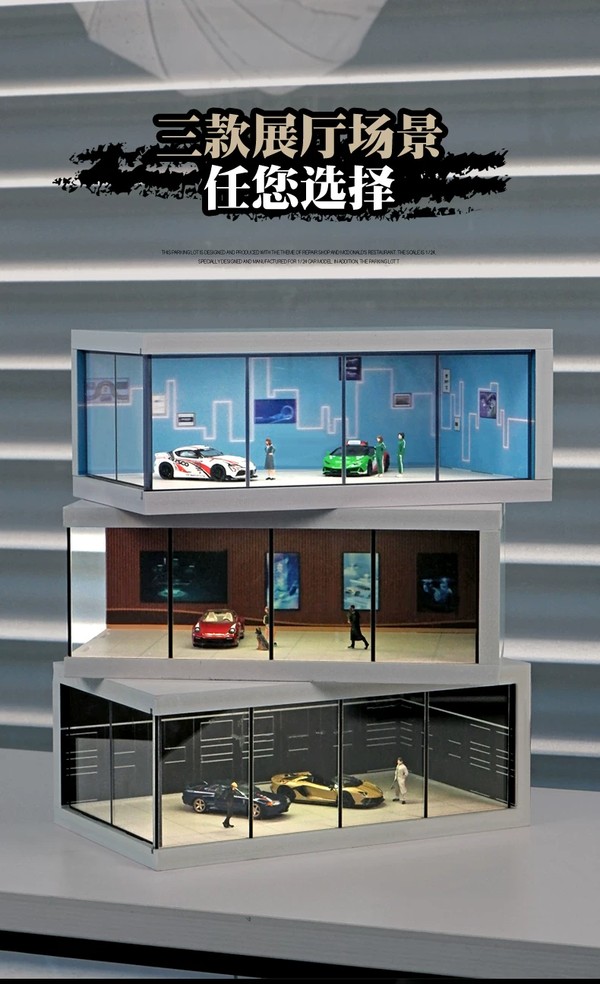 nShop bán Tiểu cảnh Diorama 1:64 Phòng trưng bày xe có đèn SCJ423 có nắp mica trong suốt dễ trưng bày bảo quản