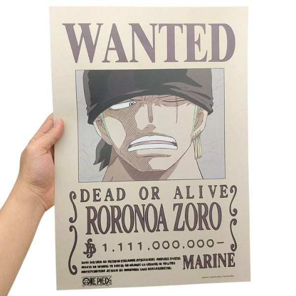 Poster One Piece V2 - Lệnh truy nã Zoro Chất lượng cao